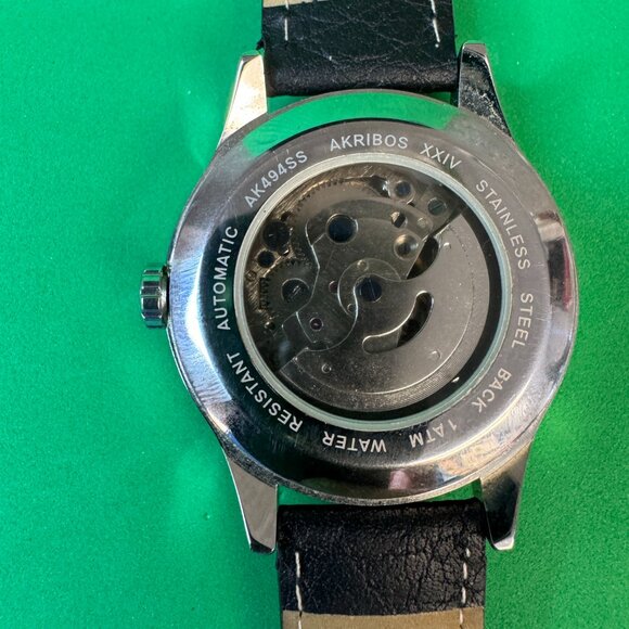 Akribos XXIV AK494SS Men's Skeleton Automatic Watch 42mm Black Leather Strap -09 - Picture 7 of 10